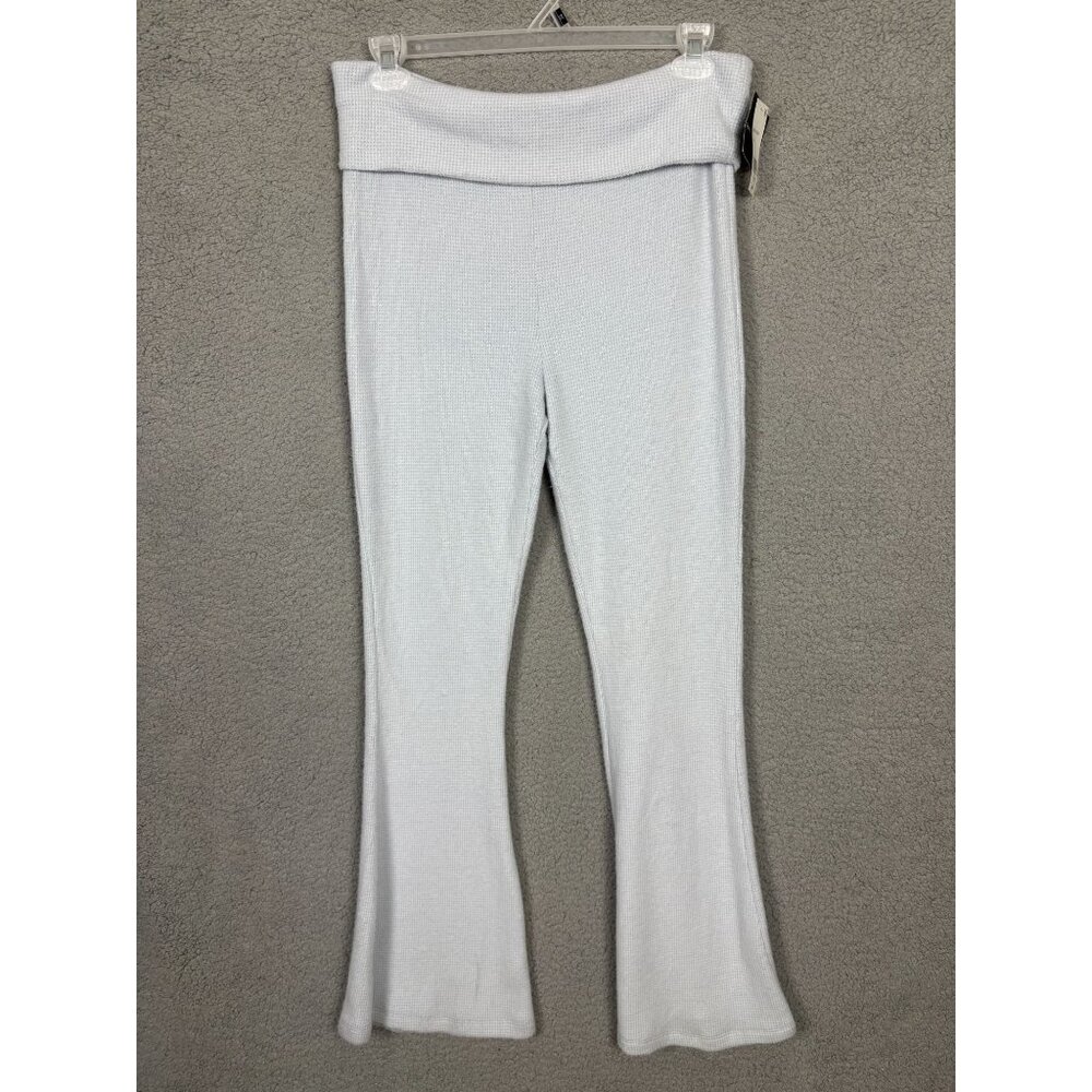 Grayson Threads Juniors' Gray Cozy Waffle Knit Fold Over Pants Large NWT's